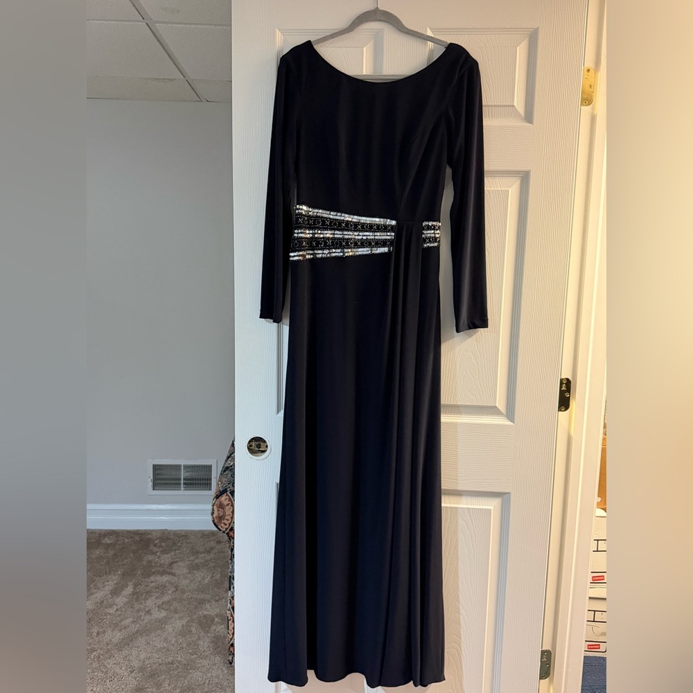 Betsy & Adam Navy Maxi Dress with Silver Accents